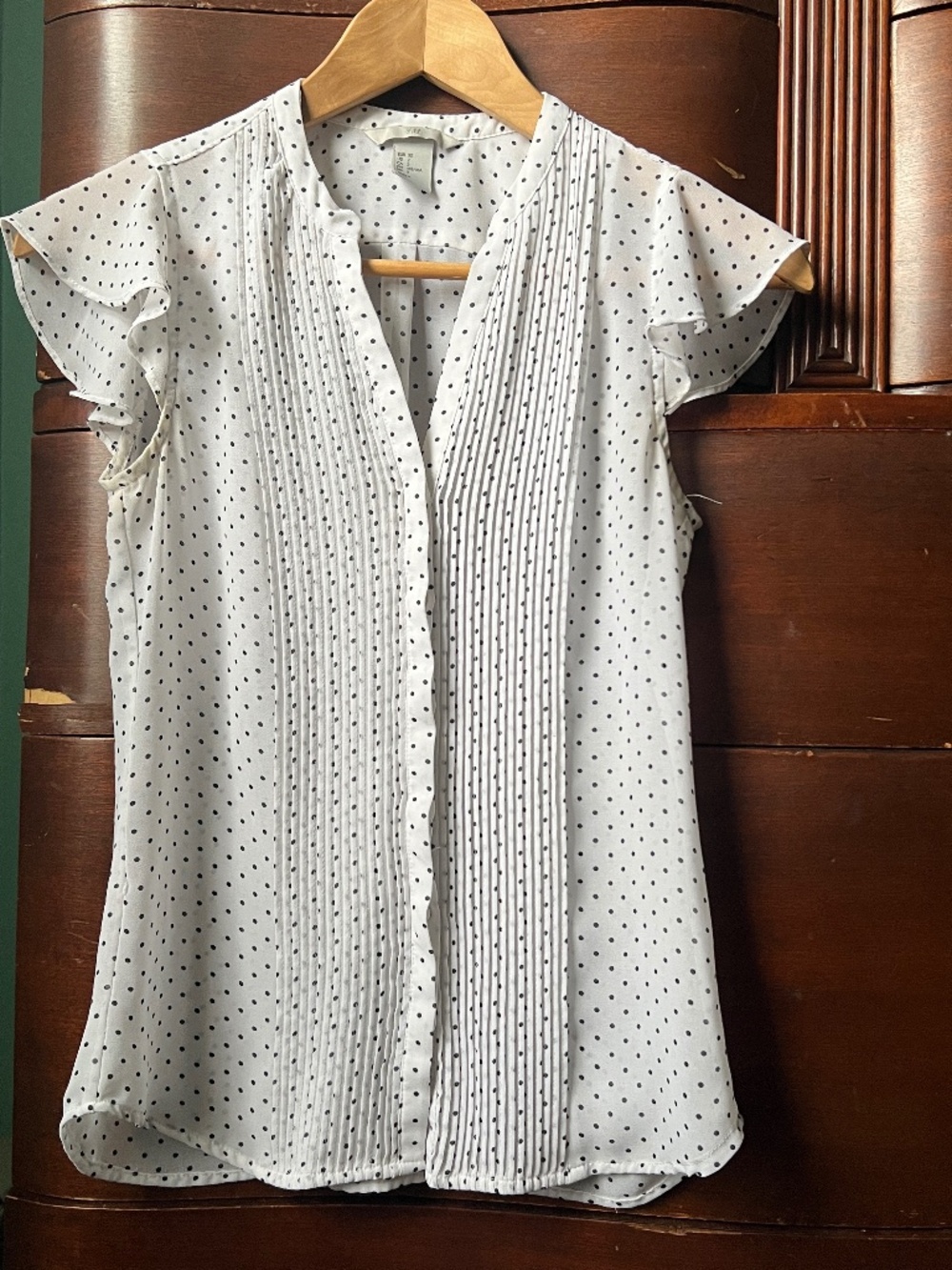 H&M sleeveless sheer blouse white with black polka dots